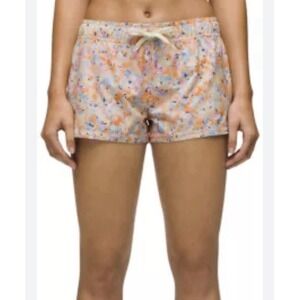 Prana Mariya Shorts Women Sz M Swim Running Orange Watercolor Hybrid Elastic Top